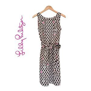 Lilly Pulitzer Sleeveless Brown / Pink Geometric Print Silk Dress With Pockets 4